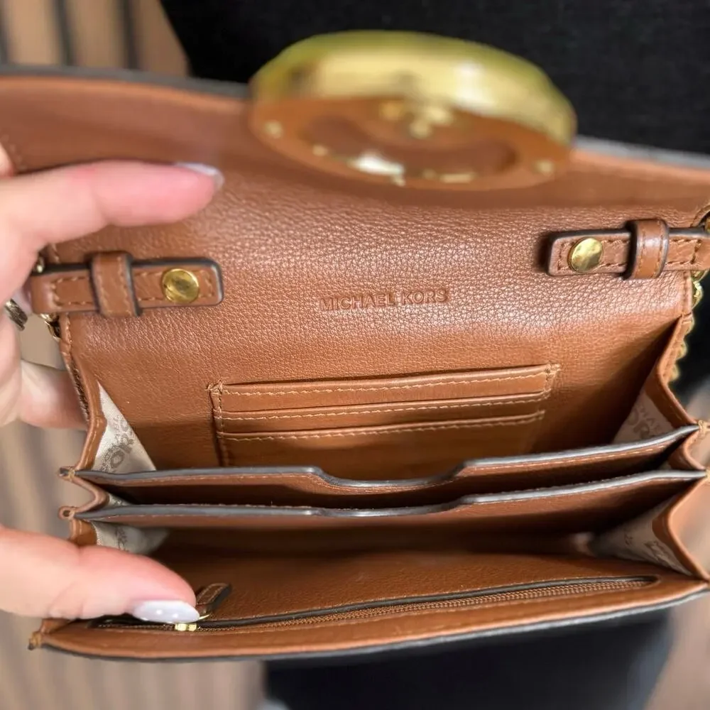 Michael Kors Hudson Large Phone Crossbody Bag Acorn Brown